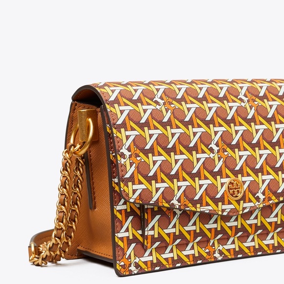 Tory Burch Robinson printed mini shoulder bag aged camellia basket weave NEW - Picture 3 of 12